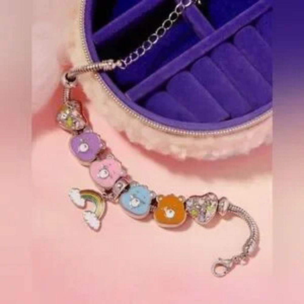 Sterling Silver Plated Care Bear Themed Loaded Charm Bracelet Adjustable Design